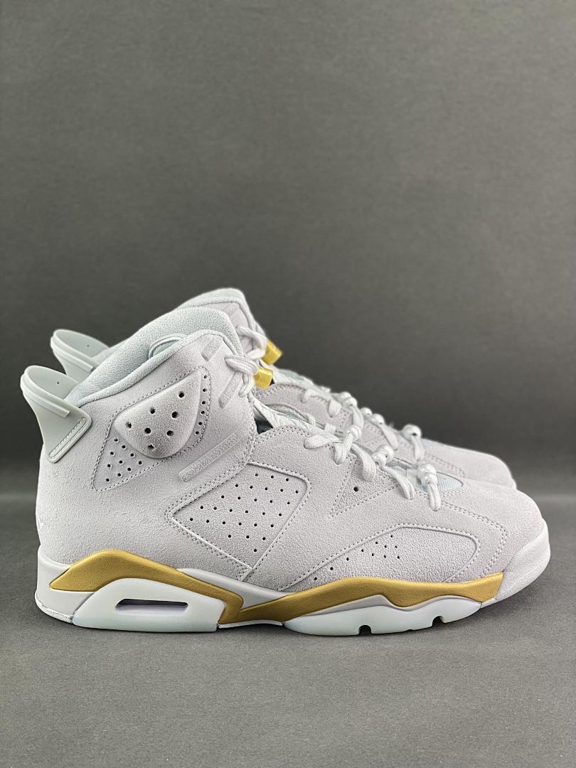 Air Jordan 6 Retro White Metallic Gold CT8529-170 Light Grey Suede Basketball Sneakers