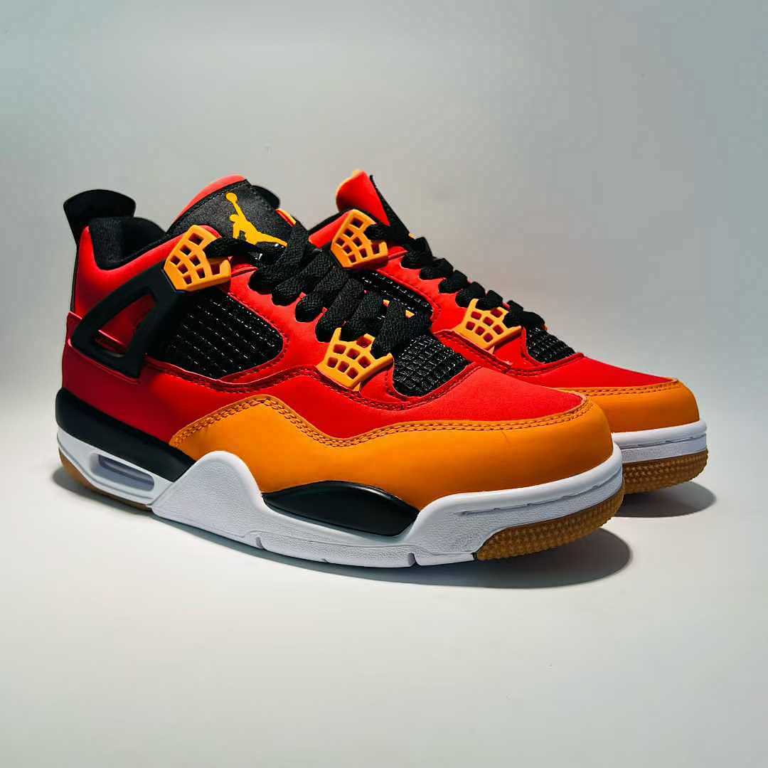 Air Jordan 4 Retro Red Orange Black Gum Sole Sneakers