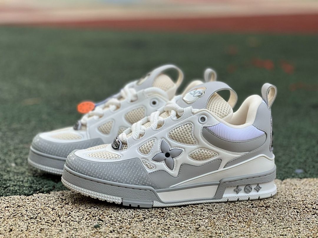 Louis Vuitton LV Trainer Sneaker White Grey Beige Mesh 3D