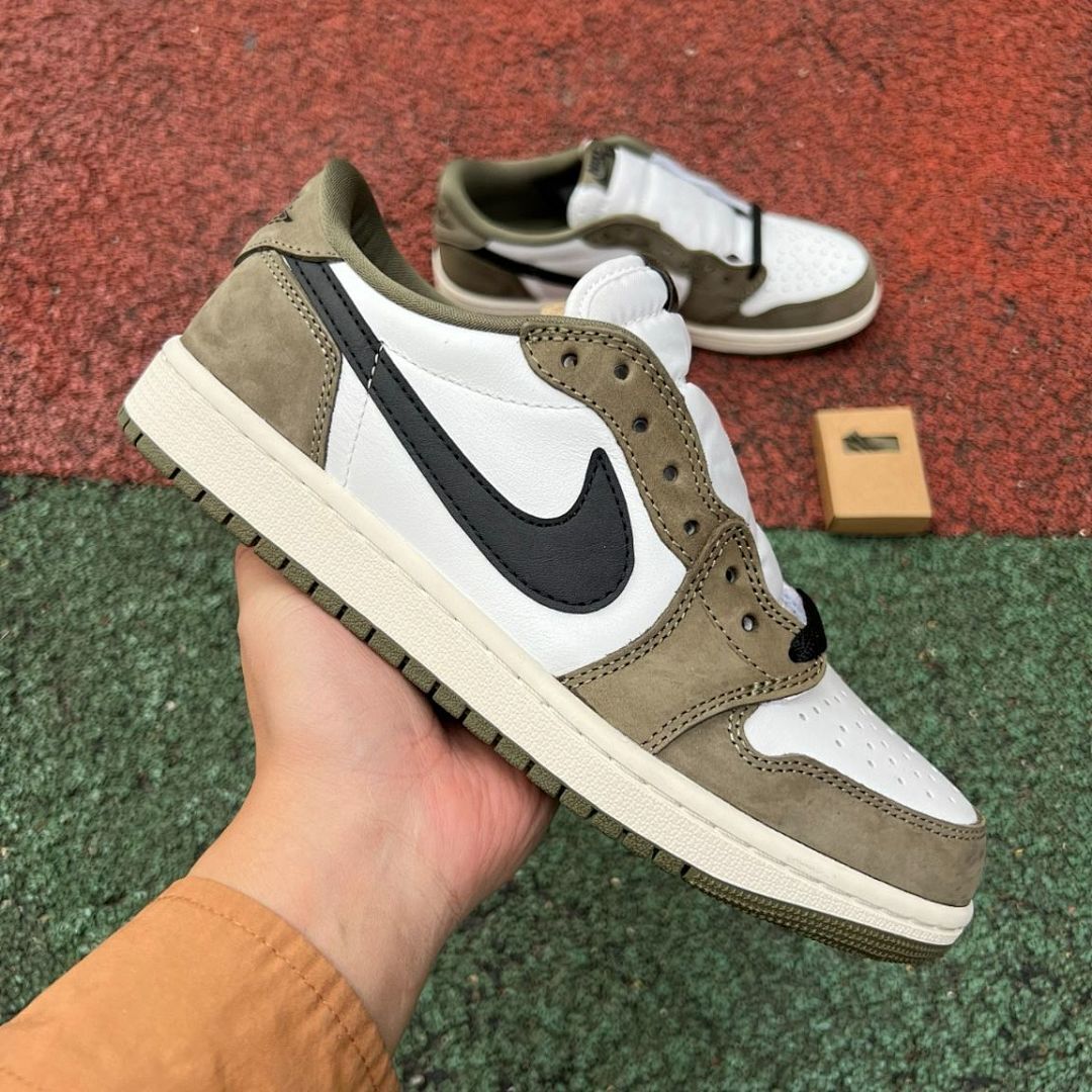 Travis Scott Nike Air Jordan 1 Low OG SP Olive White Black Sail Shoes Sneakers DZ4137-106