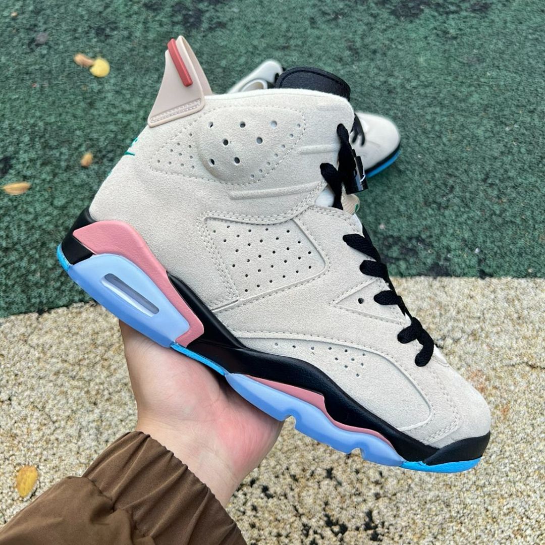 Nike Air Jordan 6 Retro GS 'Floral' Desert Pink Black Diffused Blue Coral Chalk FB1231-100