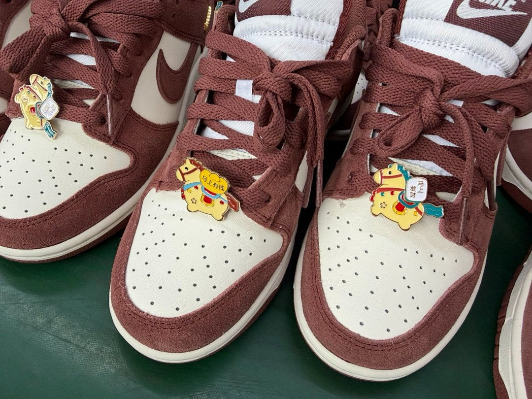Nike Dunk Low Velvet Brown Sail Metallic Gold Mini Swoosh Premium Suede Leather Sneakers
