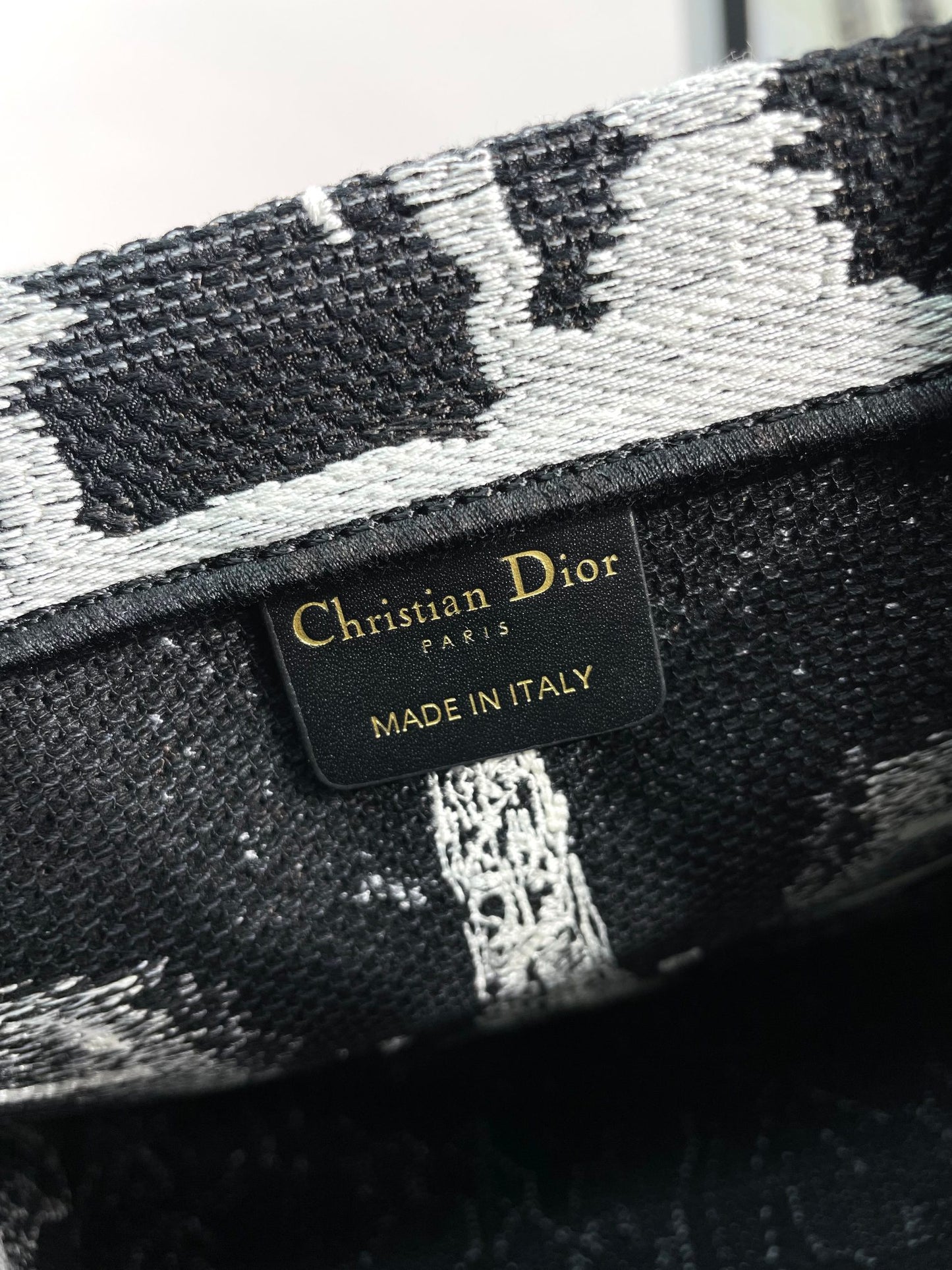 Dior Black and White Paris Eiffel Tower Embroidered Canvas Tote Bag