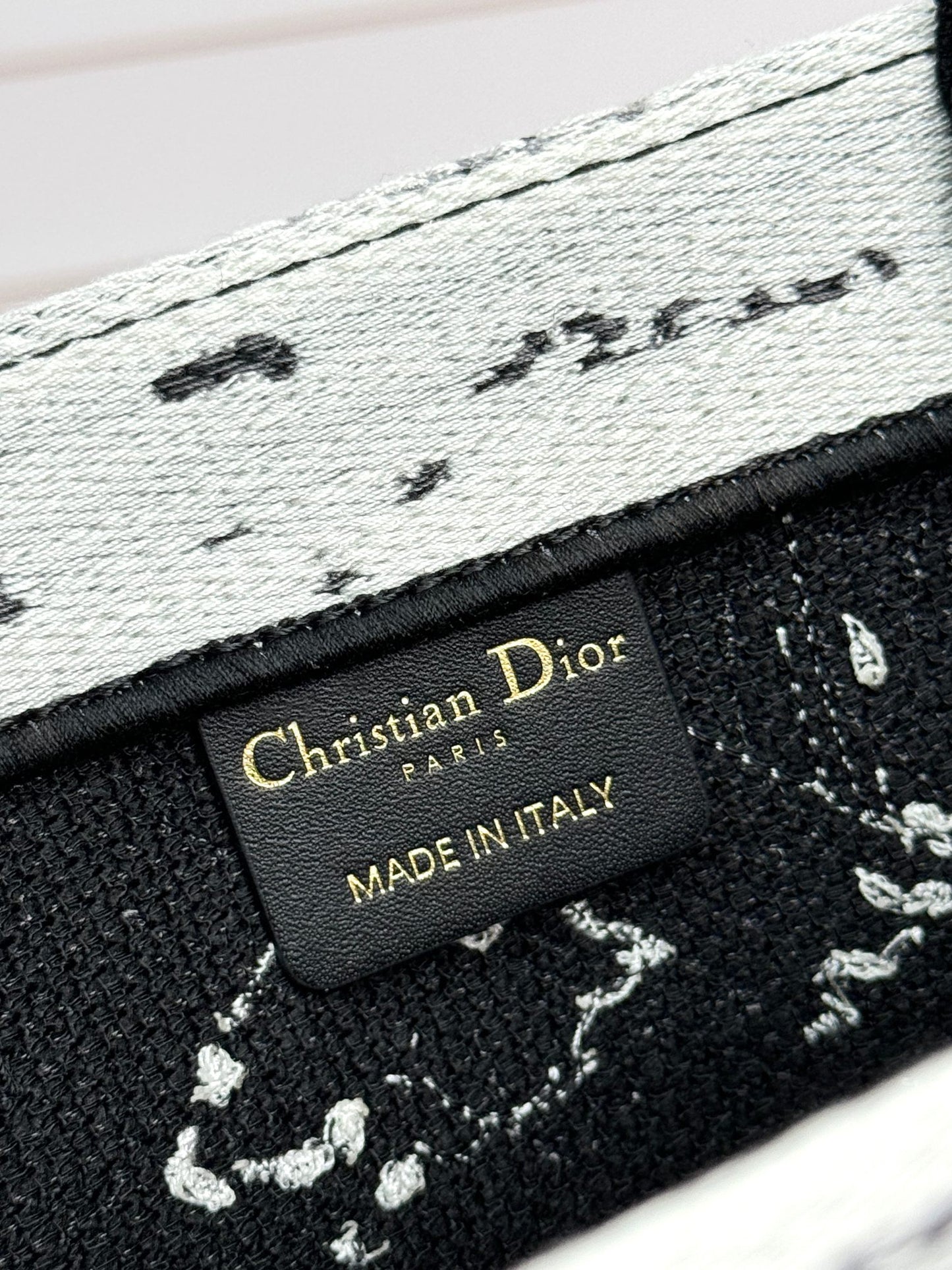 Dior Elegant Black and White City Graphic Canvas Top Handle Handbag