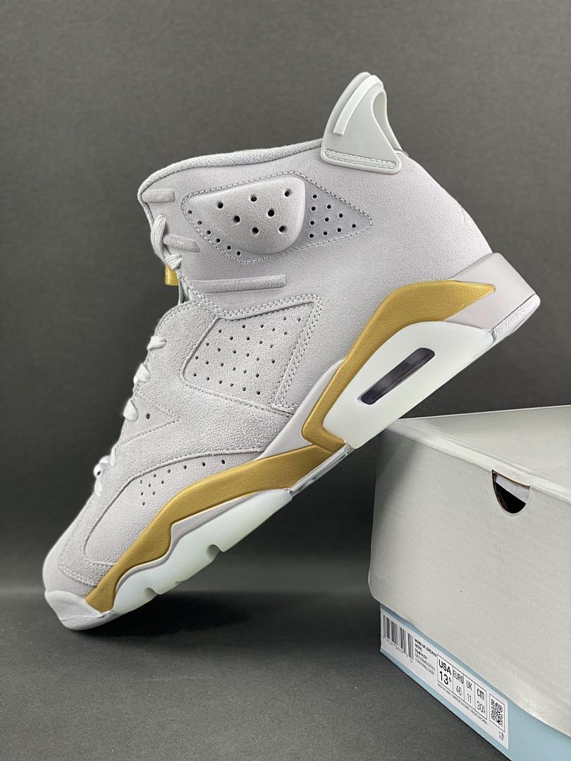Air Jordan 6 Retro White Metallic Gold CT8529-170 Light Grey Suede Basketball Sneakers