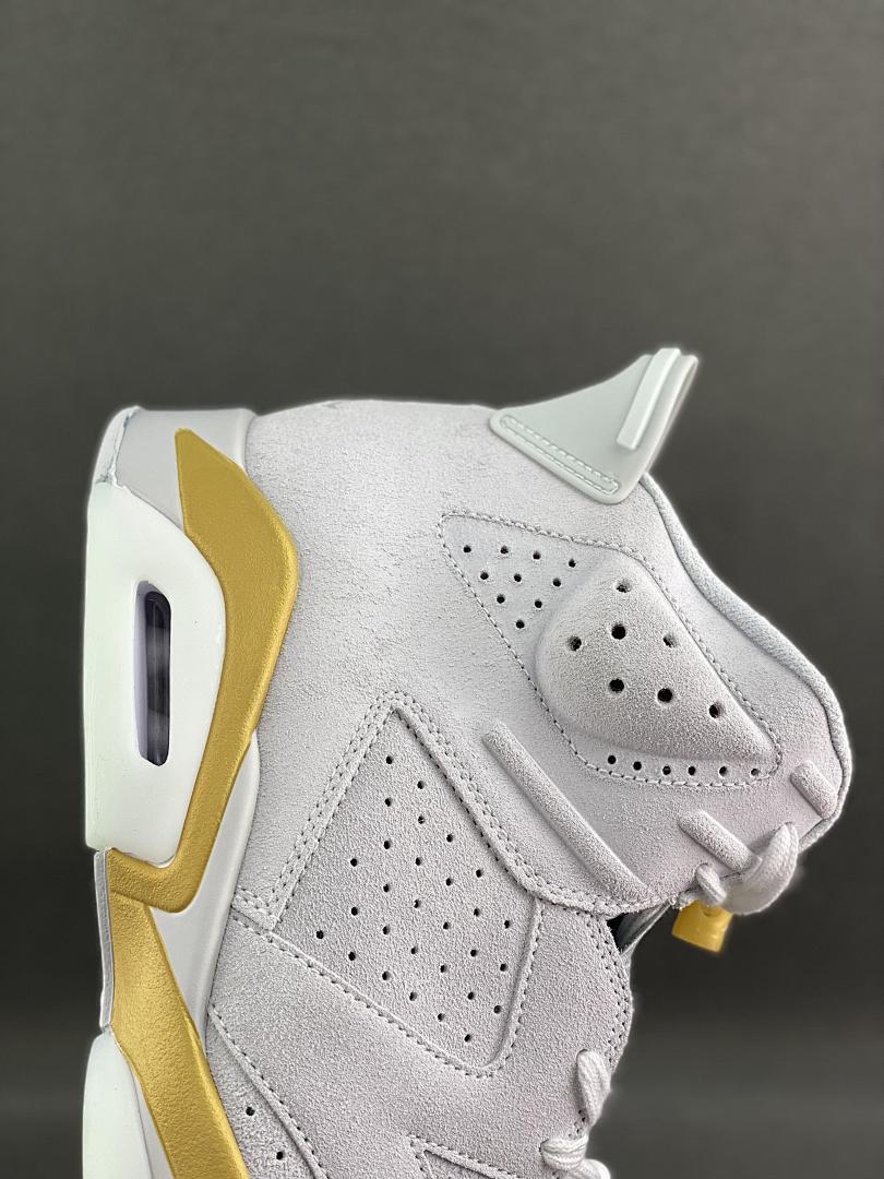 Air Jordan 6 Retro White Metallic Gold CT8529-170 Light Grey Suede Basketball Sneakers