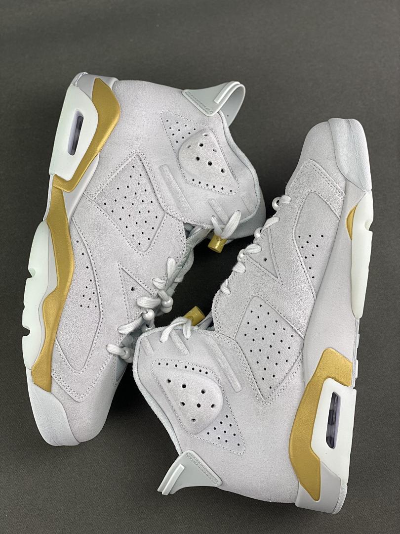 Air Jordan 6 Retro White Metallic Gold CT8529-170 Light Grey Suede Basketball Sneakers