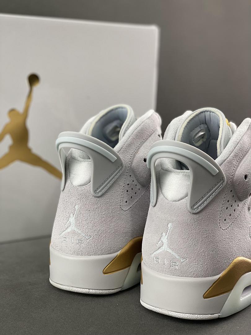 Air Jordan 6 Retro Sail Metallic Gold Suede Sneakers
