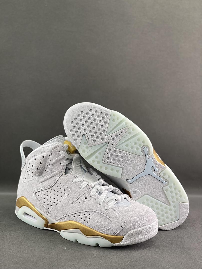 Air Jordan 6 Retro Sail Metallic Gold Suede Sneakers