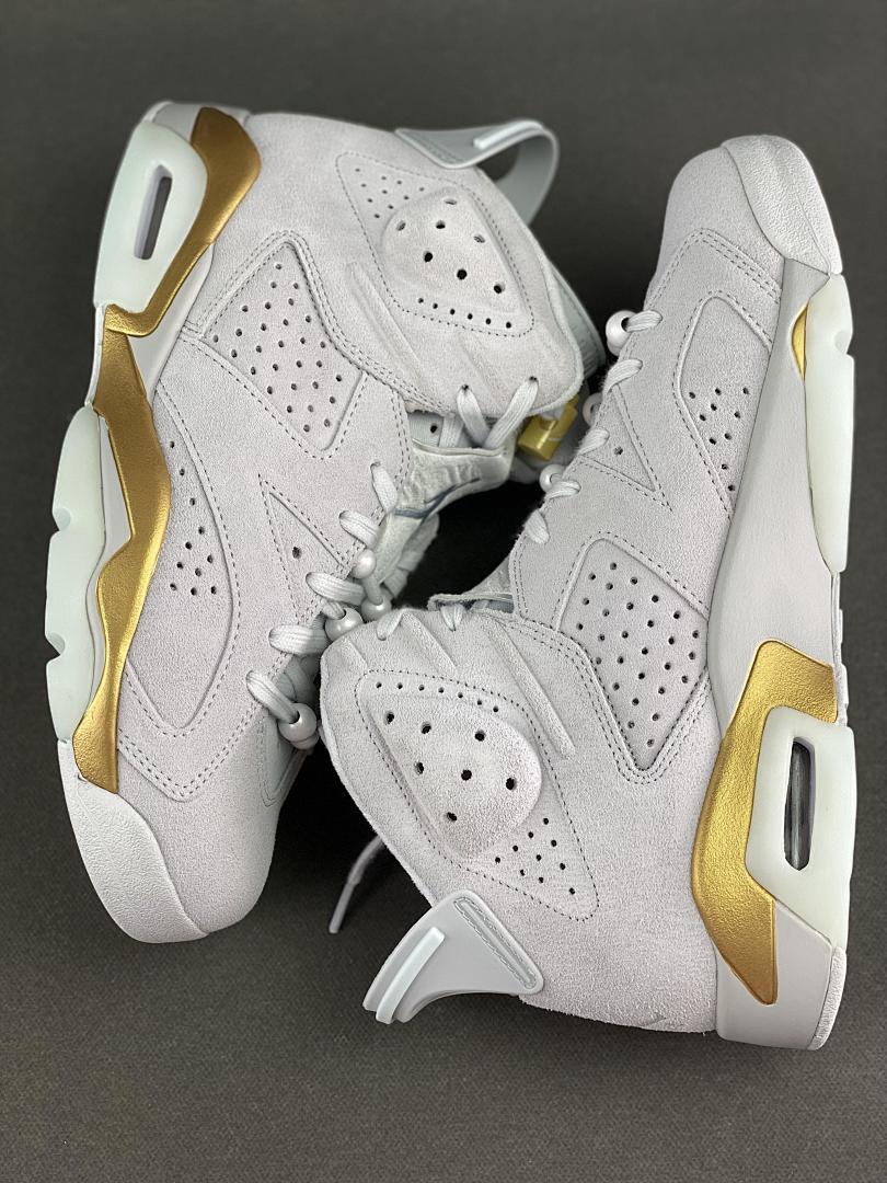 Air Jordan 6 Retro Sail Metallic Gold Suede Sneakers