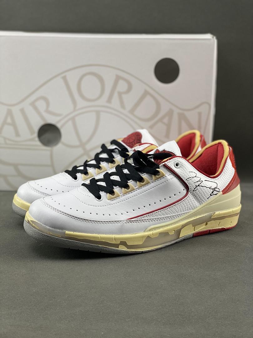 Off-White x Air Jordan 2 Retro Low SP White Varsity Red DJ4375-106 Michael Jordan Signature Aged Sole Sneakers