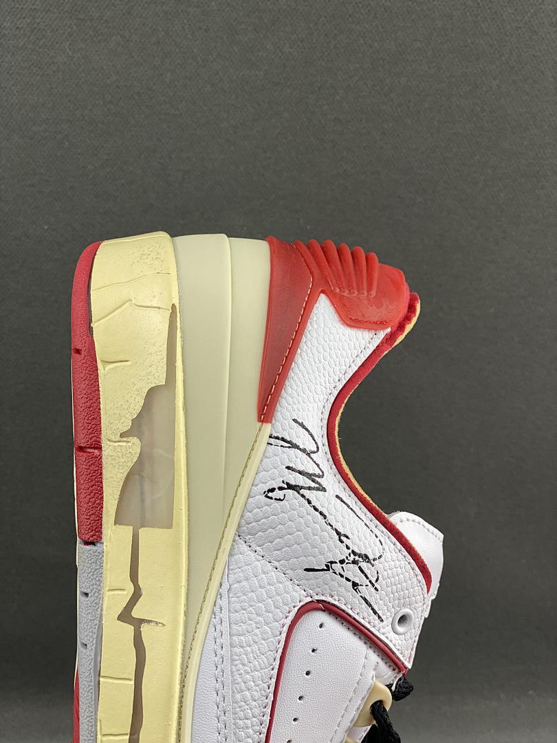 Off-White x Air Jordan 2 Retro Low SP White Varsity Red DJ4375-106 Michael Jordan Signature Aged Sole Sneakers