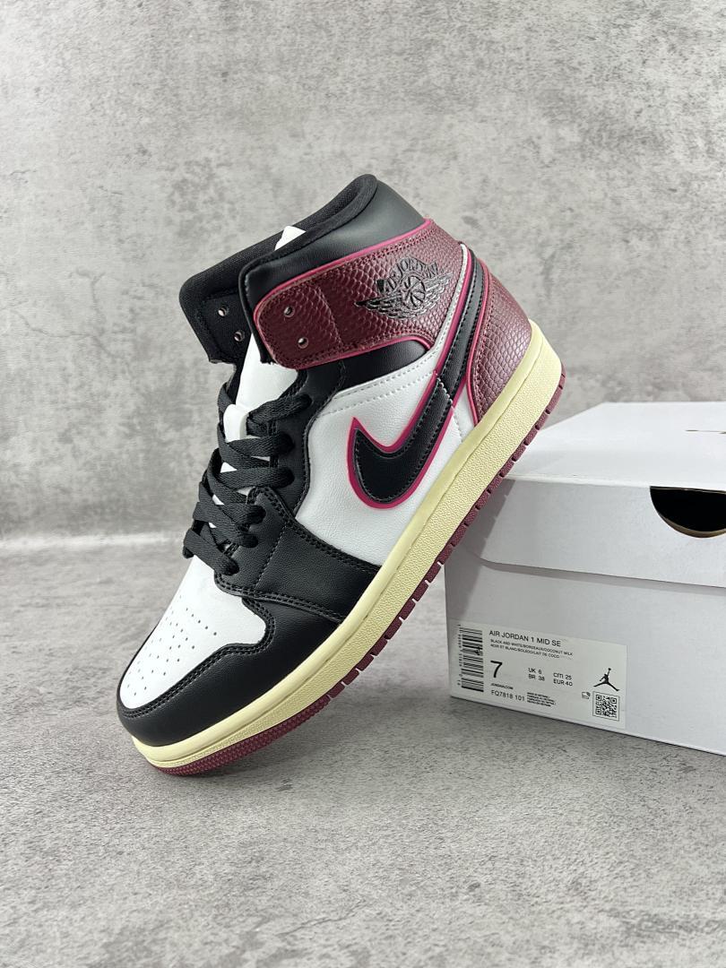 Nike Air Jordan 1 Mid Cherrywood Red Black White Sail Shoes DQ8462-106