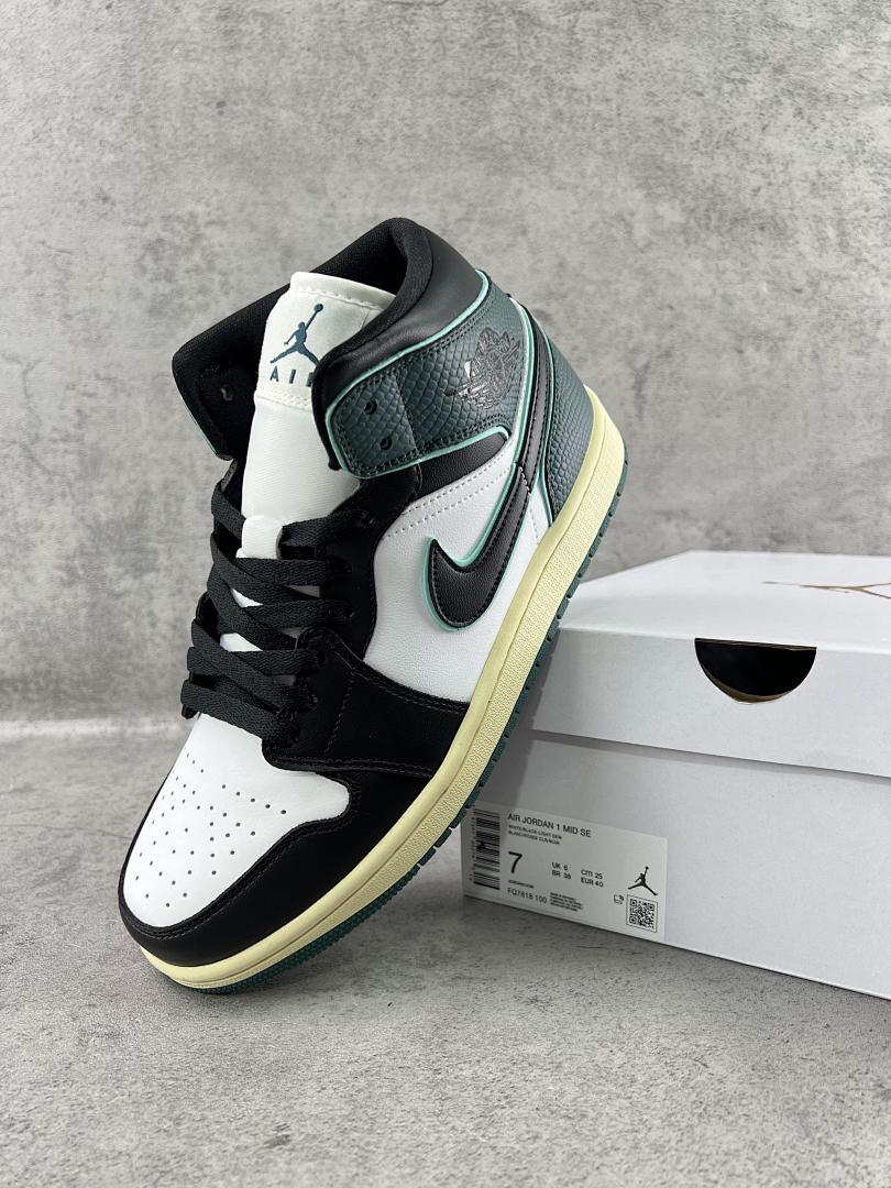 Nike Air Jordan 1 Mid SE Legend Green BQ6472-017 Black White Sail Sneakers