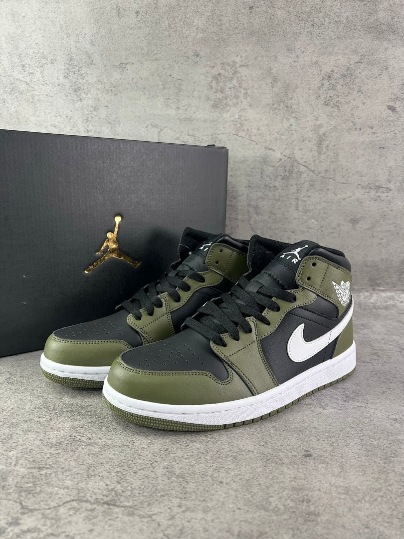 Nike Air Jordan 1 Mid Dark Olive Black White 554724-002