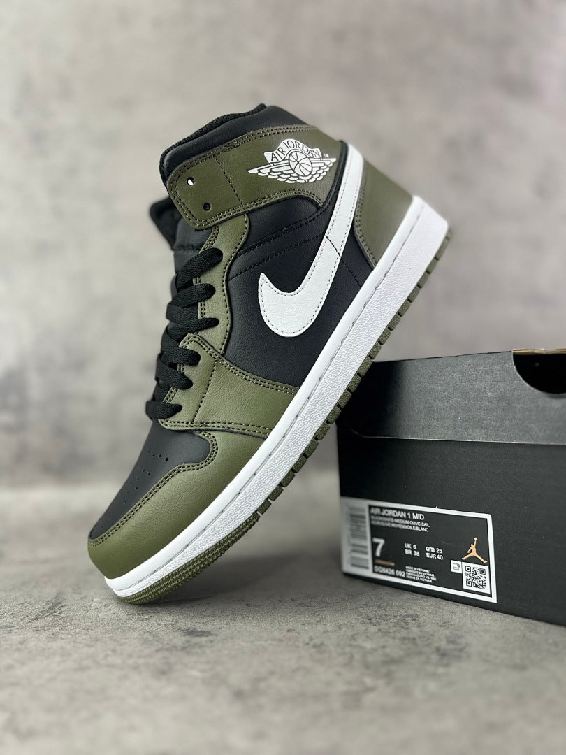 Nike Air Jordan 1 Mid Dark Olive Black White 554724-002