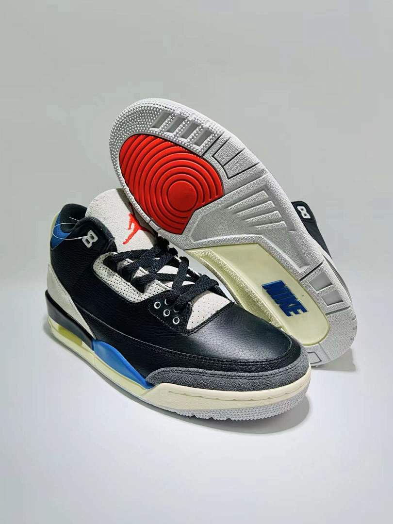 Air Jordan 3 Retro Black Royal Blue Red Sail Elephant Print Sneakers