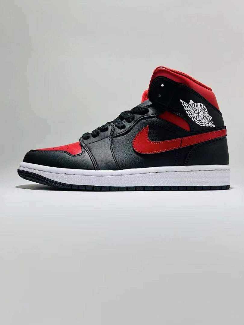 Air Jordan 1 Mid Black White Gym Red "Bred" Sneakers Style Code 554725-074