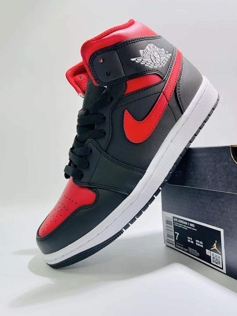Air Jordan 1 Mid Black White Gym Red "Bred" Sneakers Style Code 554725-074