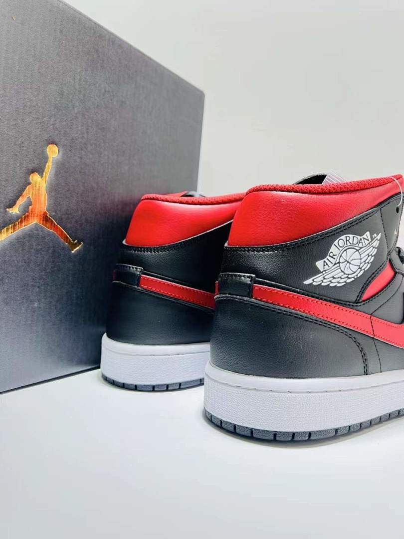 Air Jordan 1 Mid Black White Gym Red "Bred" Sneakers Style Code 554725-074