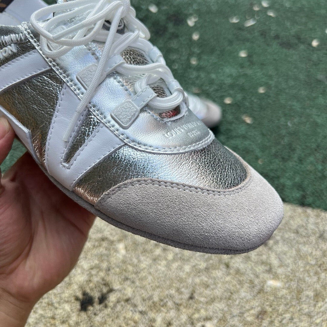 Louis Vuitton Wonderland Flat Sneaker White Silver Grey Suede