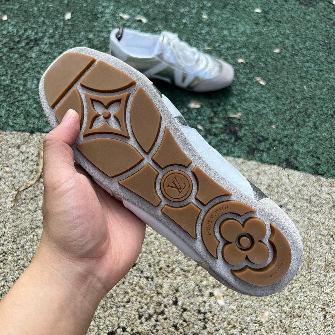 Louis Vuitton Wonderland Flat Sneaker White Silver Grey Suede