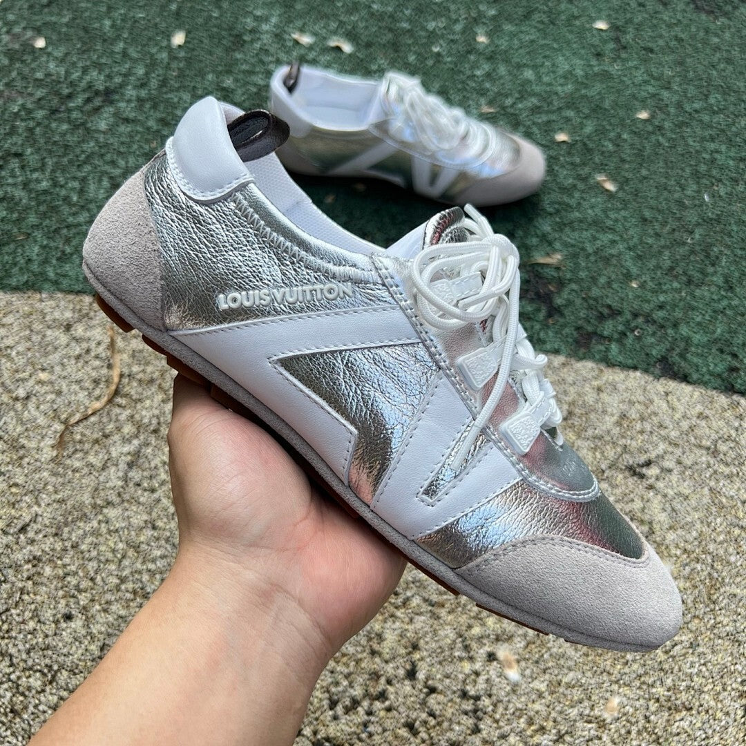 Louis Vuitton Wonderland Flat Sneaker White Silver Grey Suede