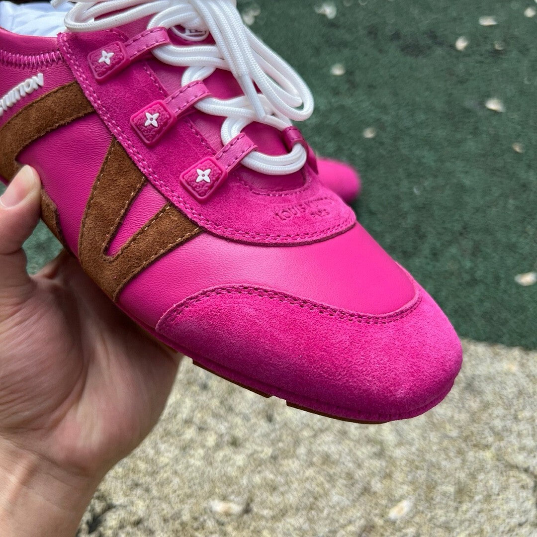 Louis Vuitton Run Away Sneaker Pink Suede Leather Brown Purple
