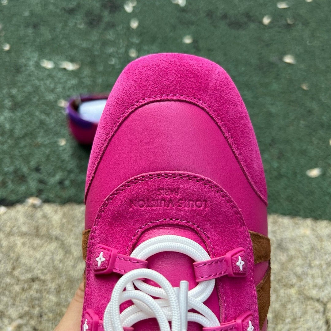 Louis Vuitton Run Away Sneaker Pink Suede Leather Brown Purple