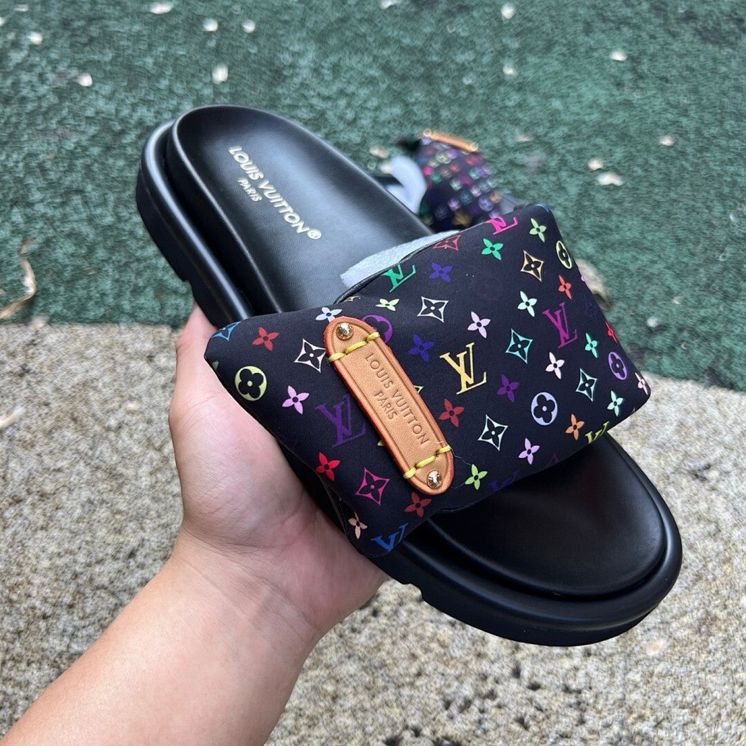 Louis Vuitton Pool Pillow Flat Mule Monogram Rainbow Black
