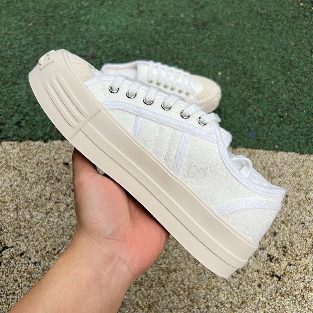adidas x Gucci Gazelle Platform Sneaker in Ecru Original GG Canvas