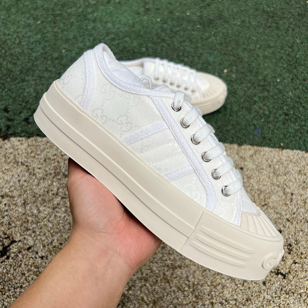 adidas x Gucci Gazelle Platform Sneaker in Ecru Original GG Canvas