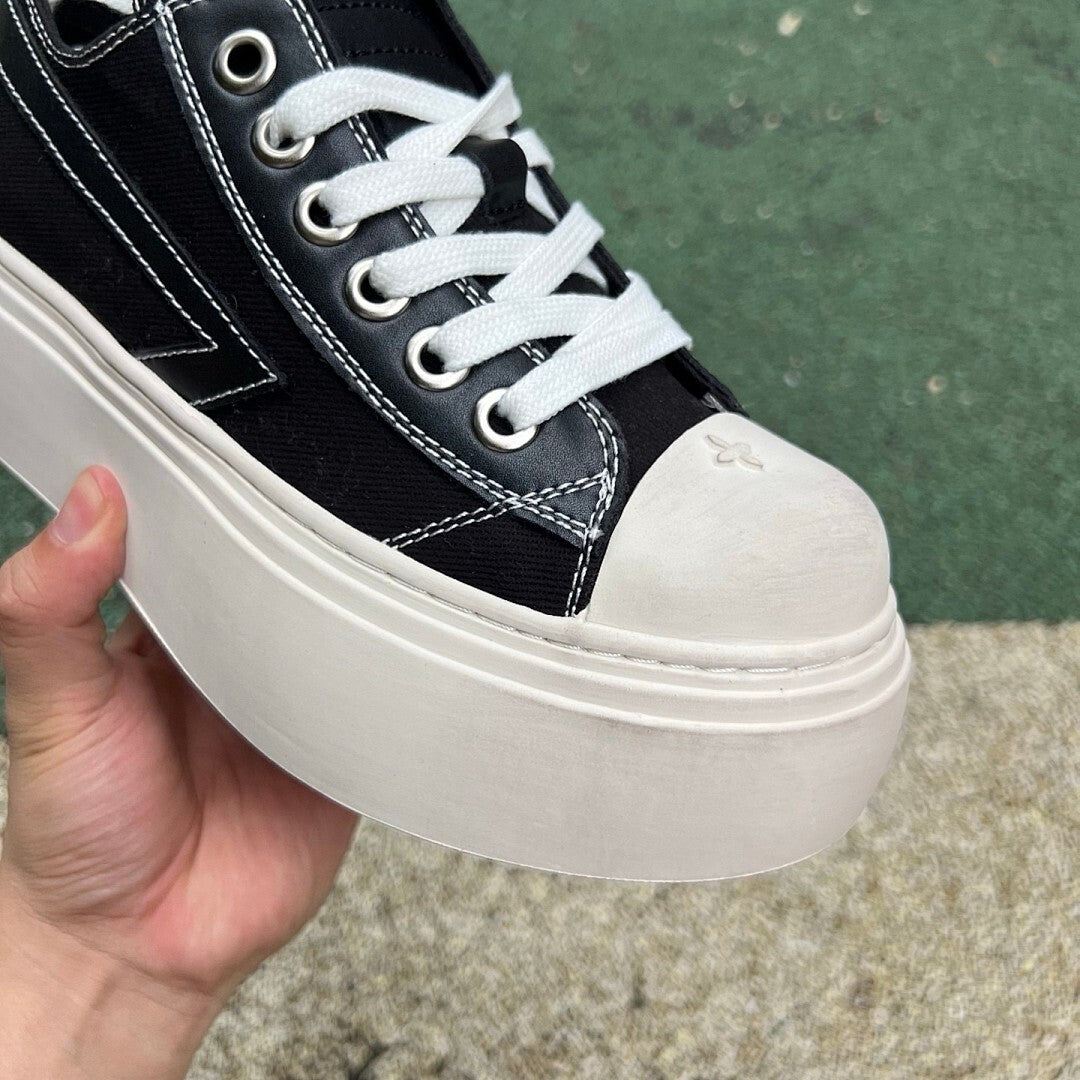 SWOP Lightning Bolt Low Top Platform Canvas Sneakers Black