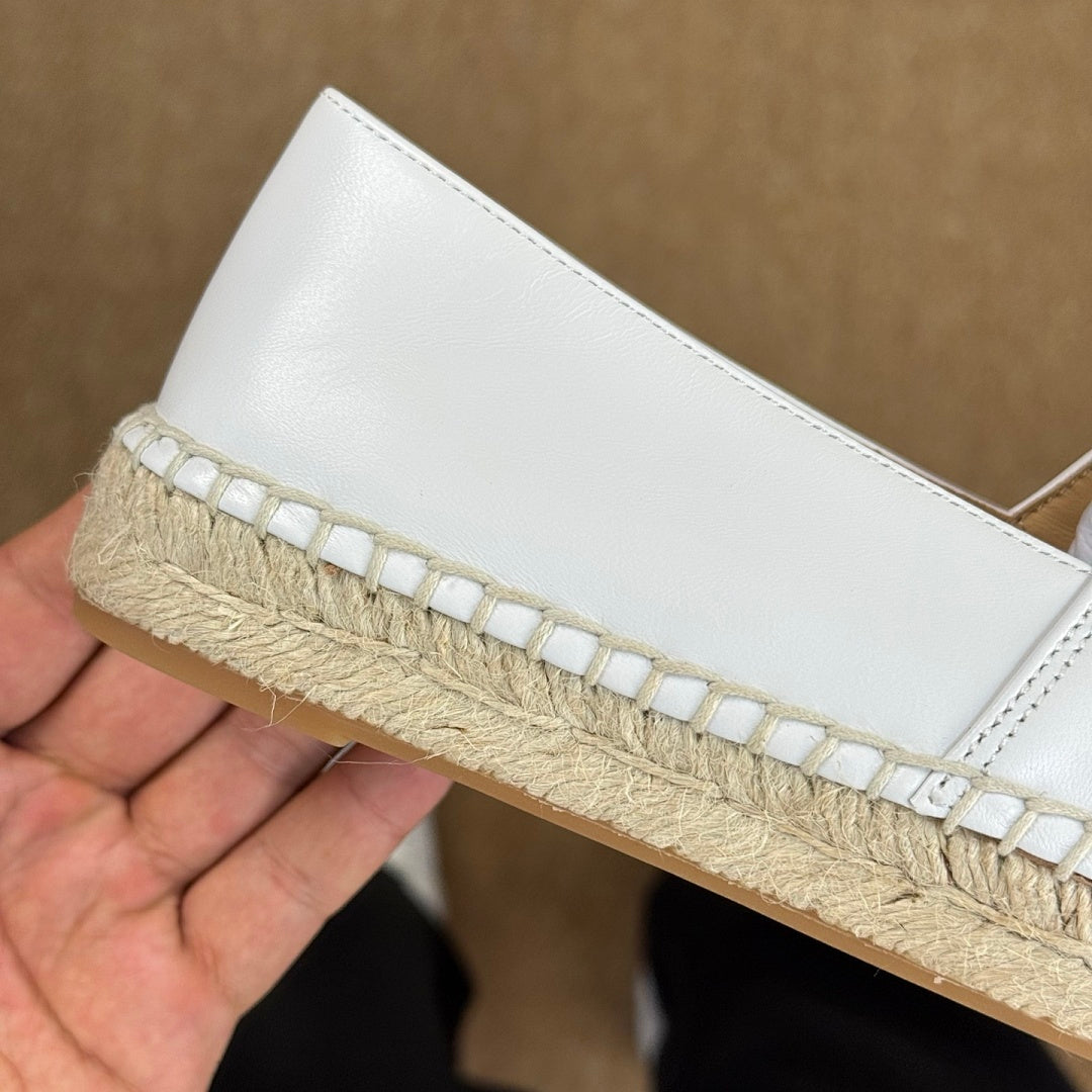 Chanel White Leather Black Cap Toe Espadrilles