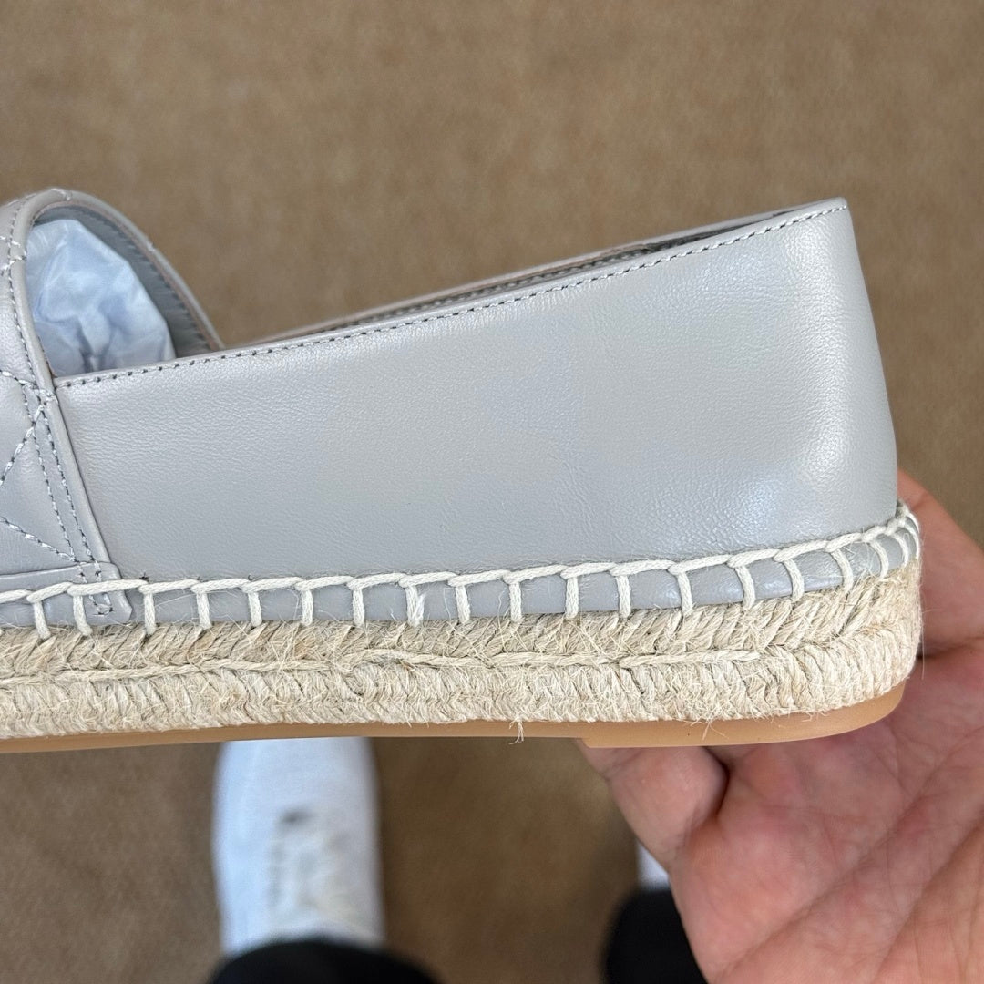 Chanel CC Logo Grey Quilted Leather Espadrilles