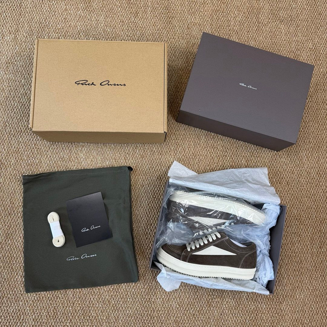 Rick Owens DRKSHDW Abstract Low Top Suede Sneakers Dark Dust Milk