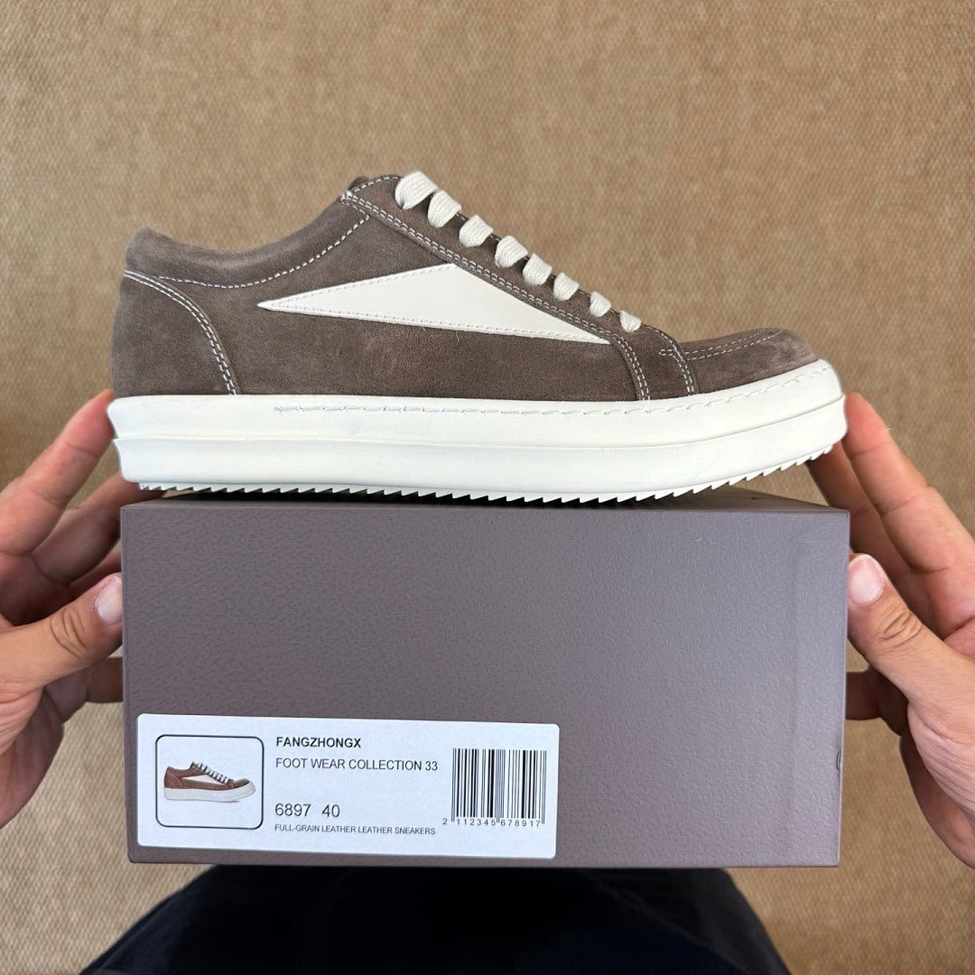 Rick Owens DRKSHDW Abstract Low Top Suede Sneakers Dark Dust Milk