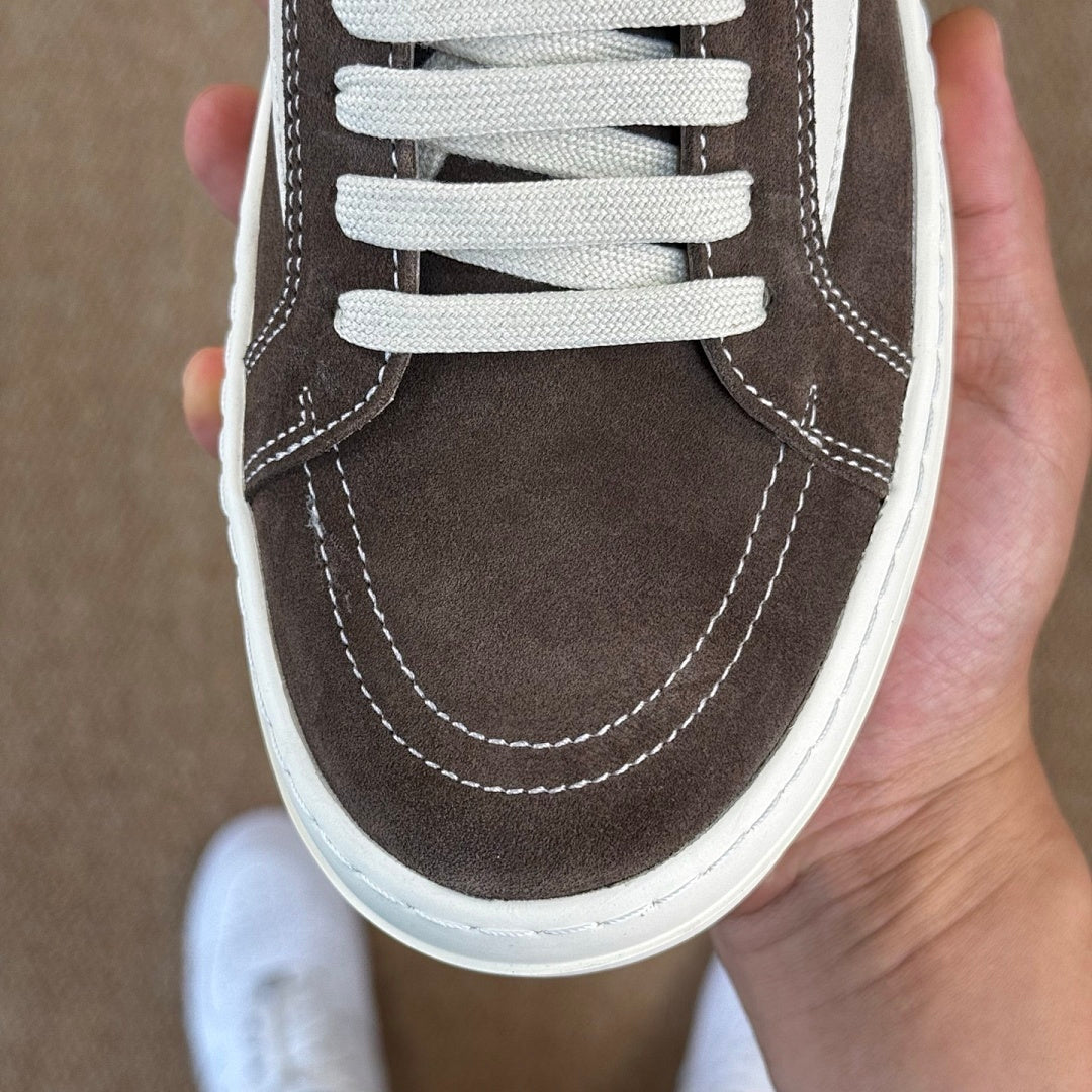 Rick Owens DRKSHDW Abstract Low Top Suede Sneakers Dark Dust Milk