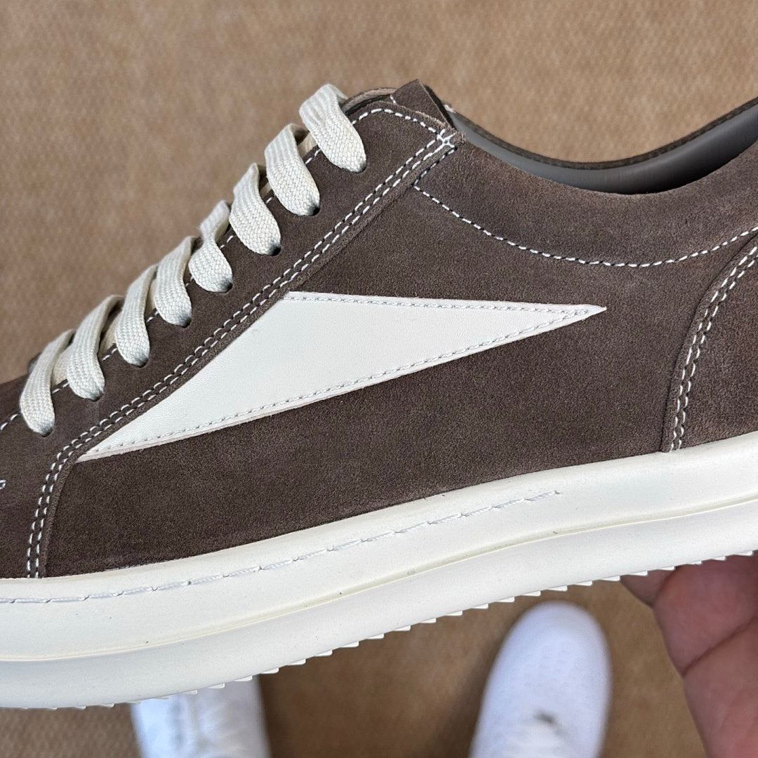 Rick Owens DRKSHDW Abstract Low Top Suede Sneakers Dark Dust Milk