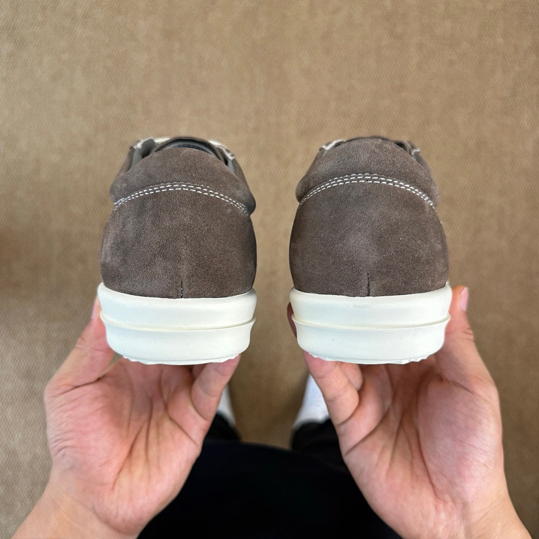 Rick Owens DRKSHDW Abstract Low Top Suede Sneakers Dark Dust Milk