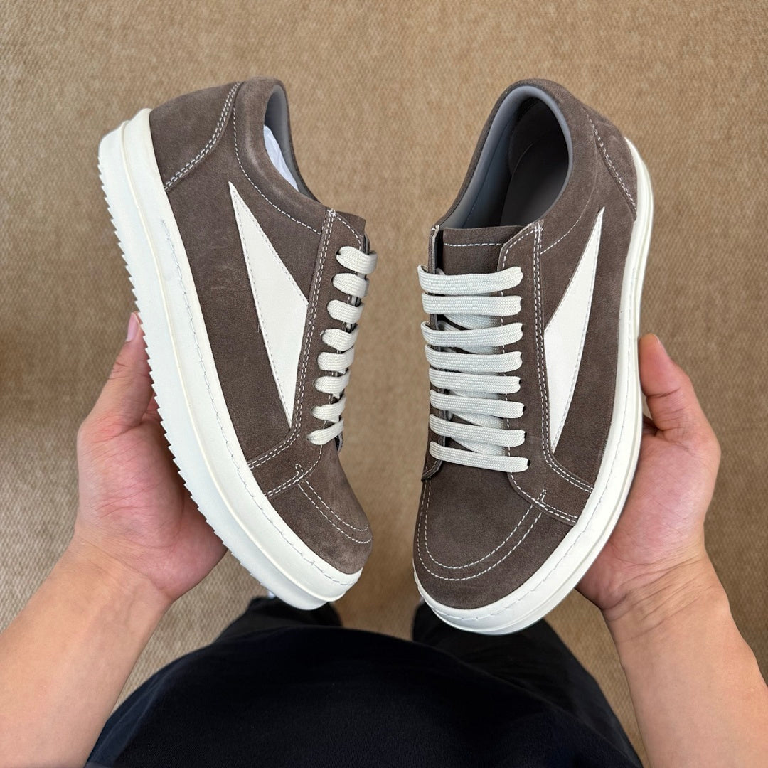 Rick Owens DRKSHDW Abstract Low Top Suede Sneakers Dark Dust Milk