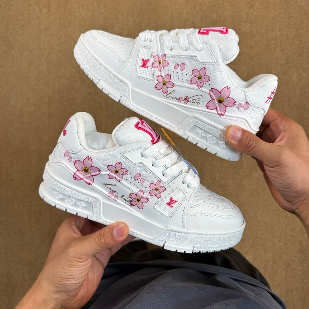 Louis Vuitton LV Trainer Sneaker White Pink Cherry Blossom
