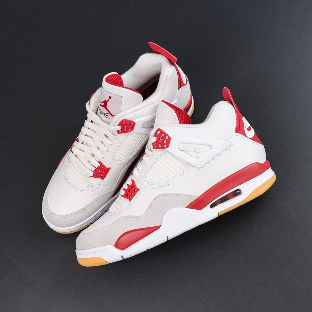 Air Jordan 4 Retro White Fire Red Light Grey Suede Gum