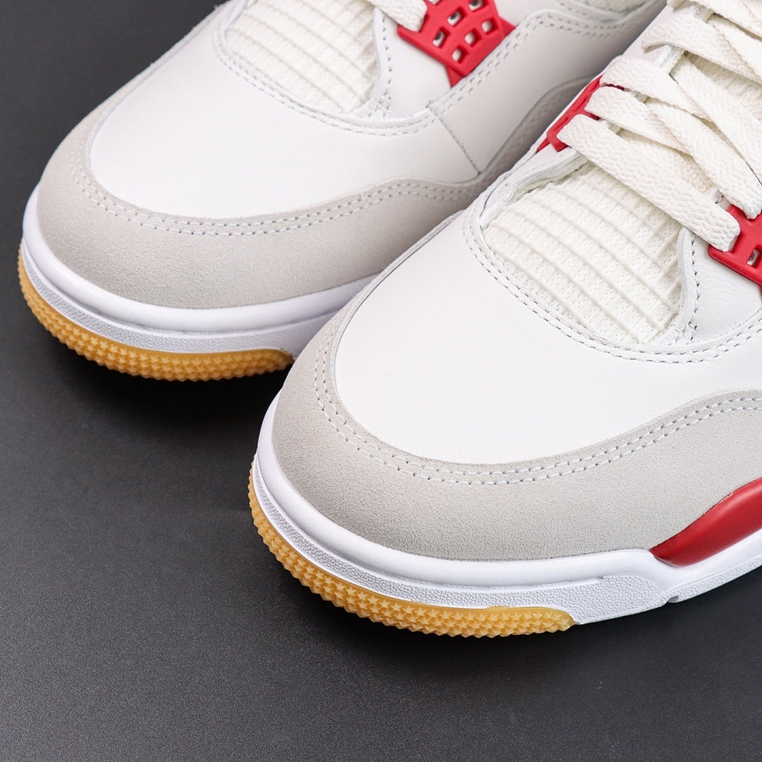 Air Jordan 4 Retro White Fire Red Light Grey Suede Gum