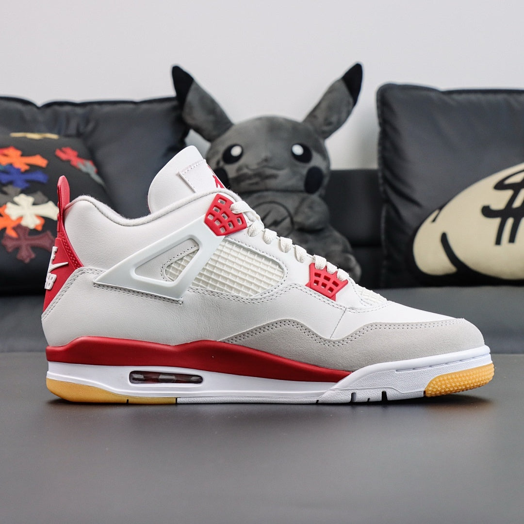 Air Jordan 4 Retro White Fire Red Light Grey Suede Gum