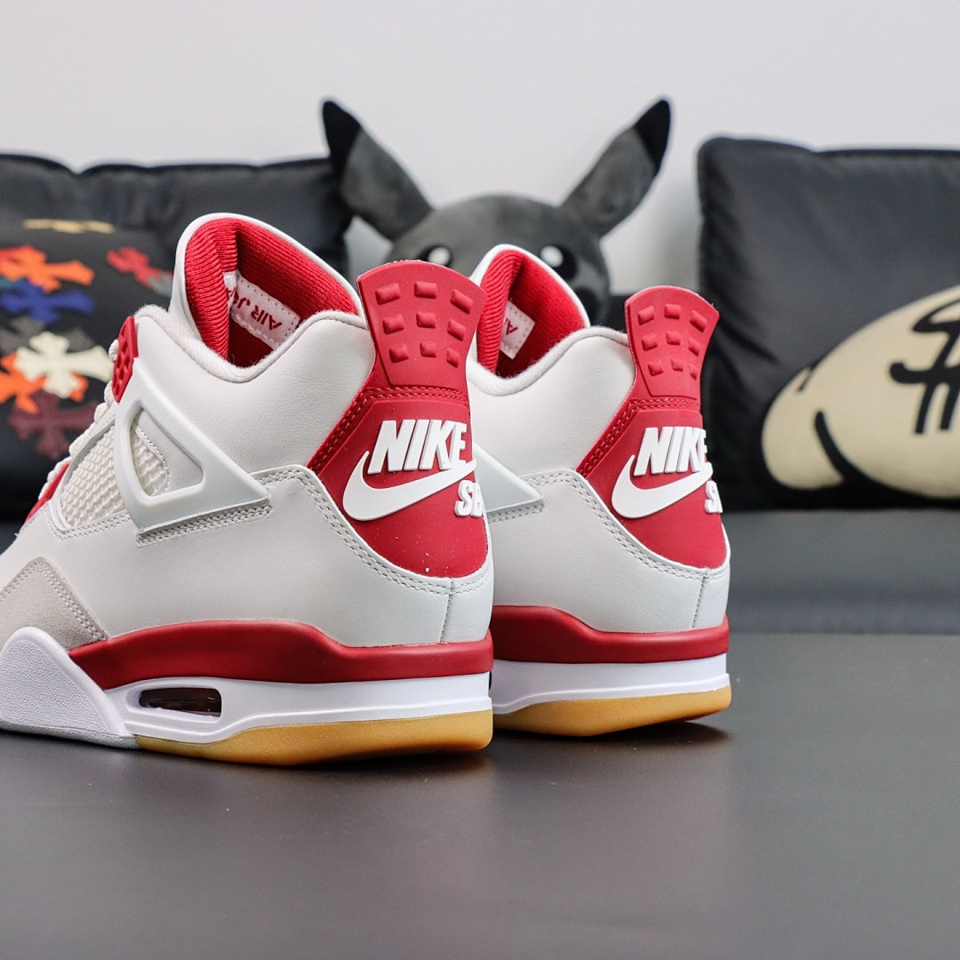 Air Jordan 4 Retro White Fire Red Light Grey Suede Gum