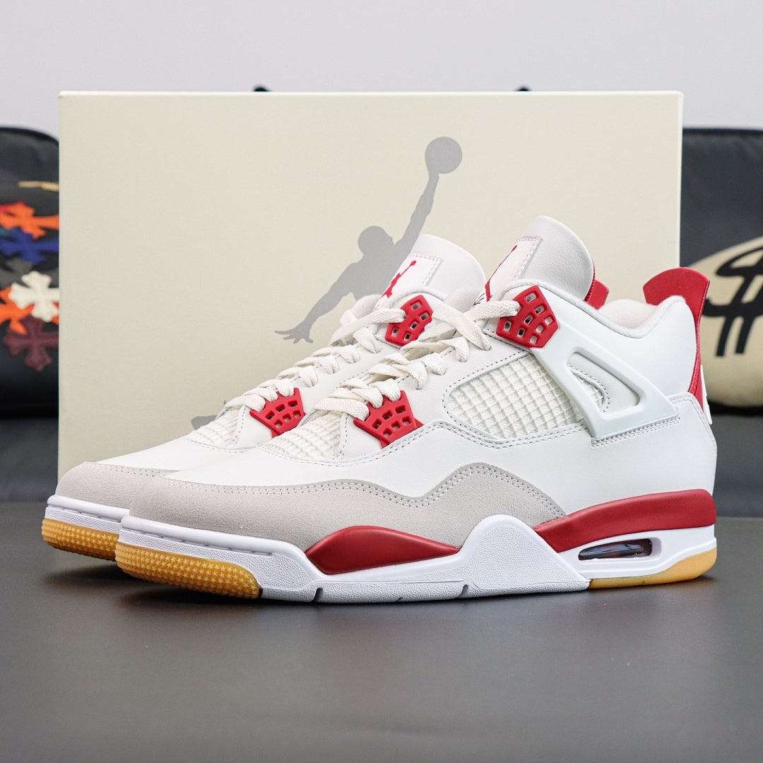 Air Jordan 4 Retro White Fire Red Light Grey Suede Gum