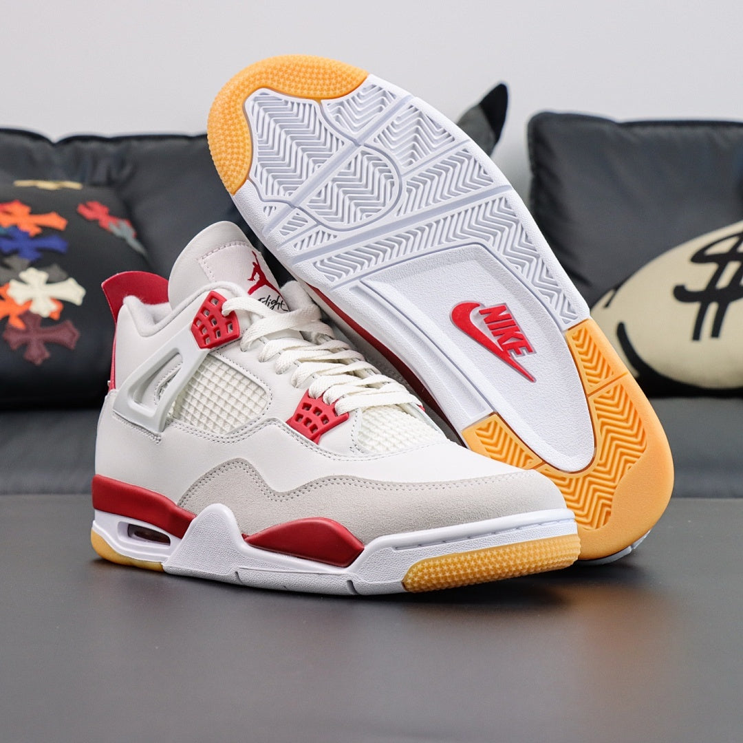 Air Jordan 4 Retro White Fire Red Light Grey Suede Gum