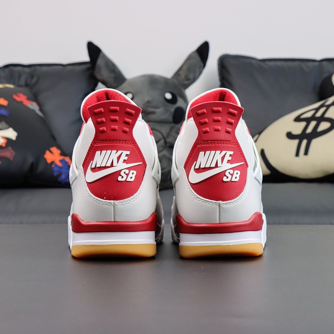 Air Jordan 4 Retro White Fire Red Light Grey Suede Gum