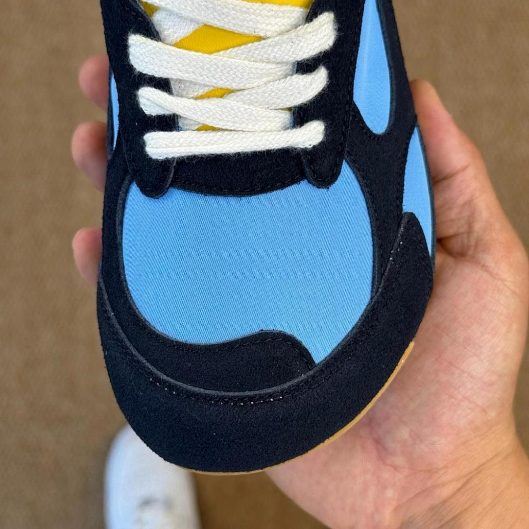 Visvim Roland Jogger Navy Light Blue Yellow Suede Textile Sneakers